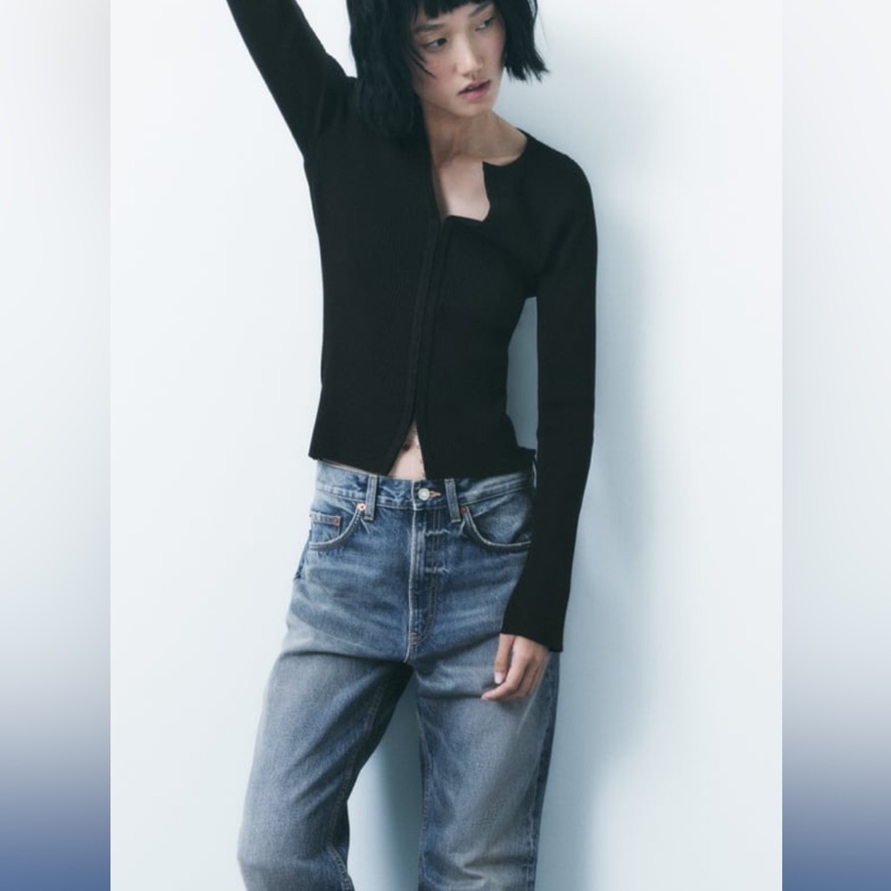 Zara Fitted Knit Top with Metal Hook Closures